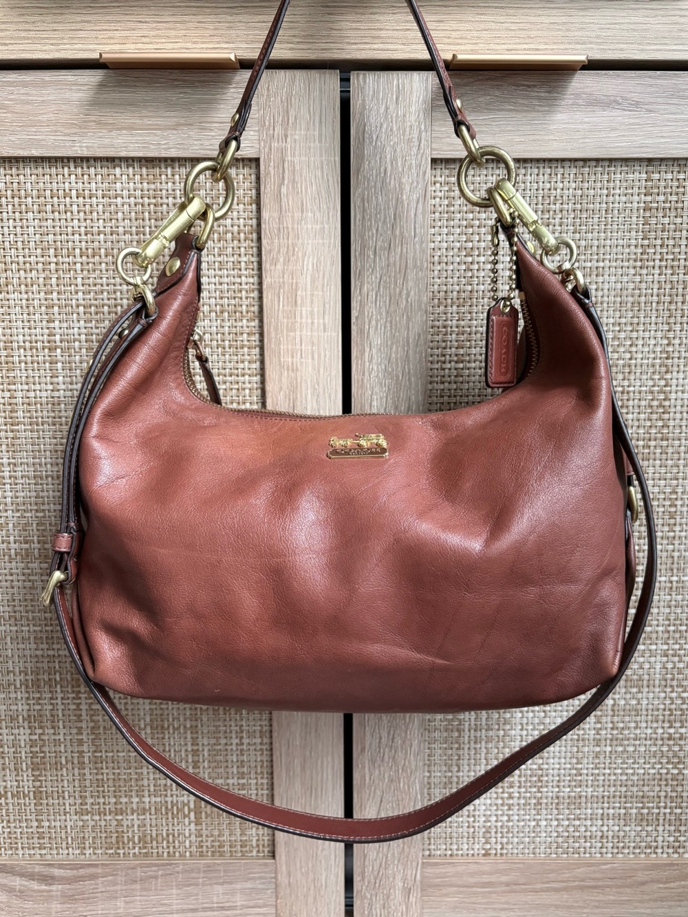 COACH Madison Hailey Dark Cognac Light Brown Hobo Shoulder Bag Crossbody 14304